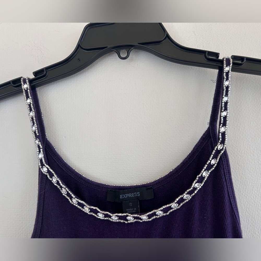 Y2K EXPRESS Jewel Tone Scoop Neck Beaded Trim Cami Top Whimsigoth Indie Size S - Picture 4 of 10